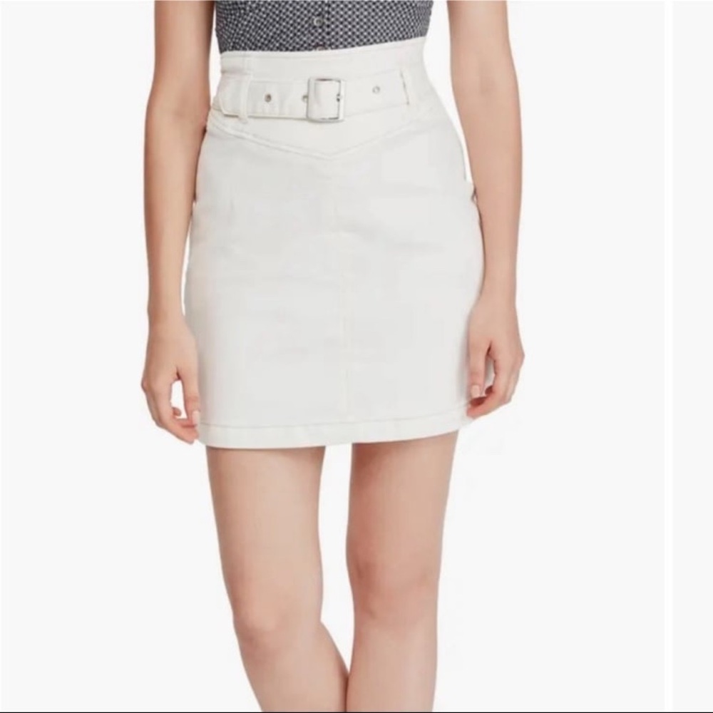 Free People Livin’ It Up White Denim Cotton Pencil Skirt